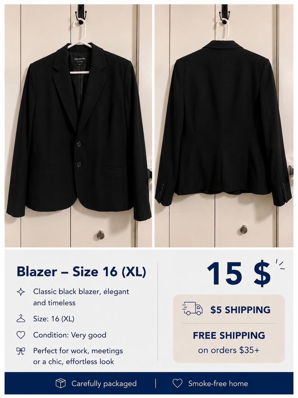 Black Classic Blazer - Size 16 (XL)